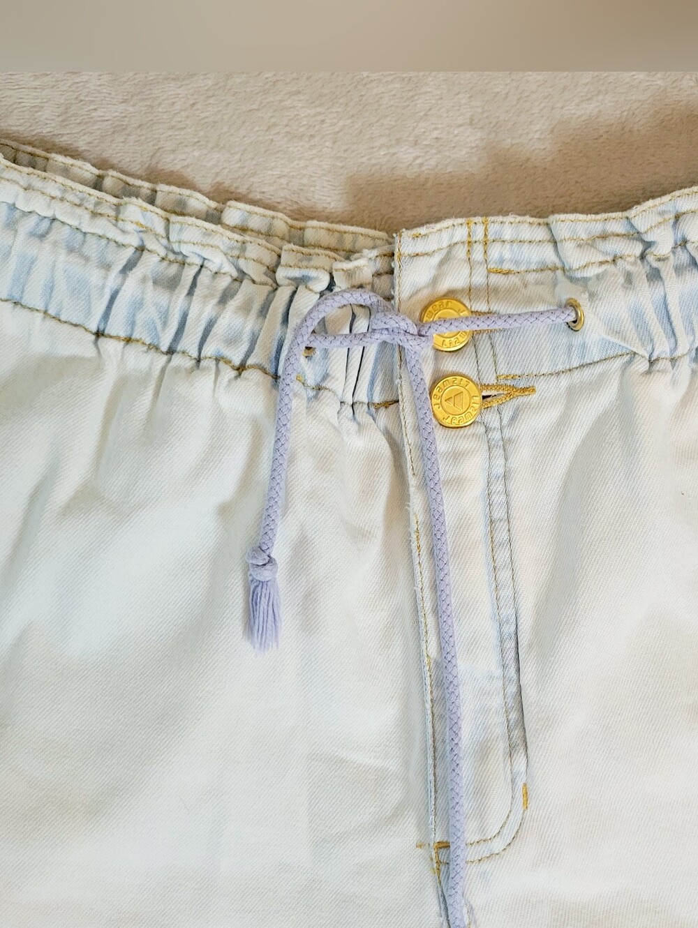 Vintage '90S White wash Paper Bag Waist Women's Jean Shorts P Small - Picture 2 of 10